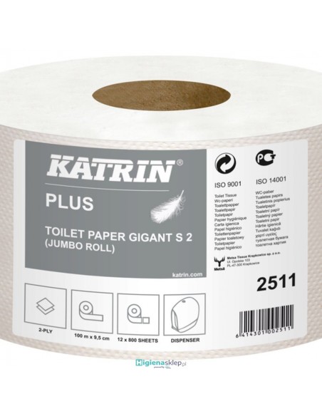 2511 KATRIN PLUS Gigant S 2 Papier toaletowy / 12 rolek 2511 KATRIN PLUS Gigant S 2 Papier toaletowy / 12 rolek