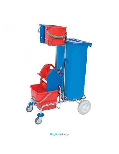 Splast Wózek serwisowy Roll Mop schodowy, trzywiaderkowy z prasą i workiem na śmieci z pokrywą SER-0002