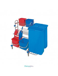 Splast Zestaw sprzątający chromowany, czterowiaderkowy, dwuworkowy ZS-0011