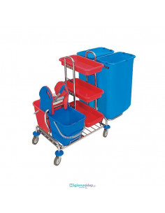 Splast Zestaw sprzątający chromowany, dwuwiadrowy, dwuworkowy z kuwetami ZS-0009